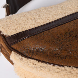 極美品 Christian Dior クリスチャンディオール サドルバッグ ワンショルダーバッグ 01-RU-0075 ラムシアリング ムートン レザー 中古 4a001157