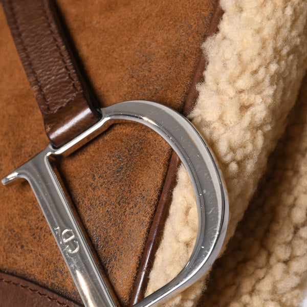 極美品 Christian Dior クリスチャンディオール サドルバッグ ワンショルダーバッグ 01-RU-0075 ラムシアリング ムートン レザー 中古 4a001157
