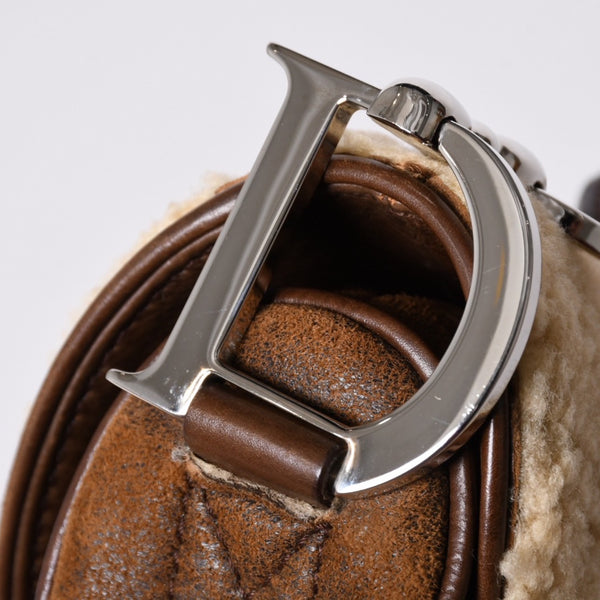 極美品 Christian Dior クリスチャンディオール サドルバッグ ワンショルダーバッグ 01-RU-0075 ラムシアリング ムートン レザー 中古 4a001157