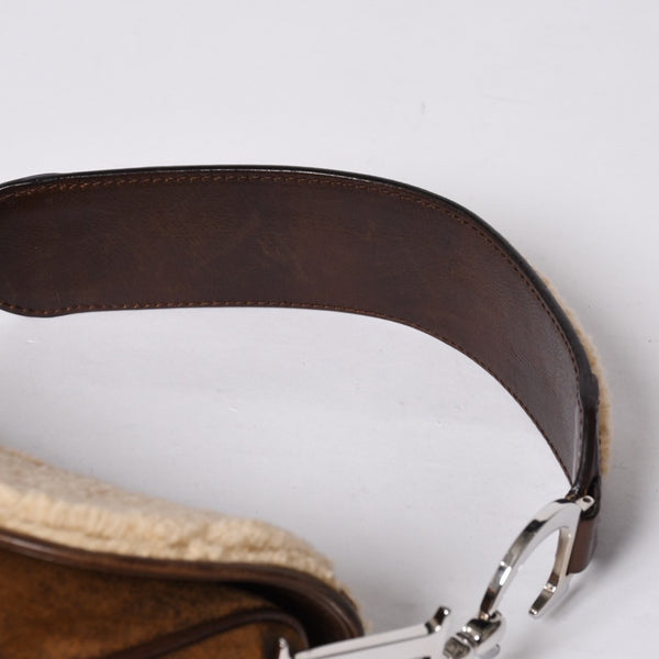 極美品 Christian Dior クリスチャンディオール サドルバッグ ワンショルダーバッグ 01-RU-0075 ラムシアリング ムートン レザー 中古 4a001157