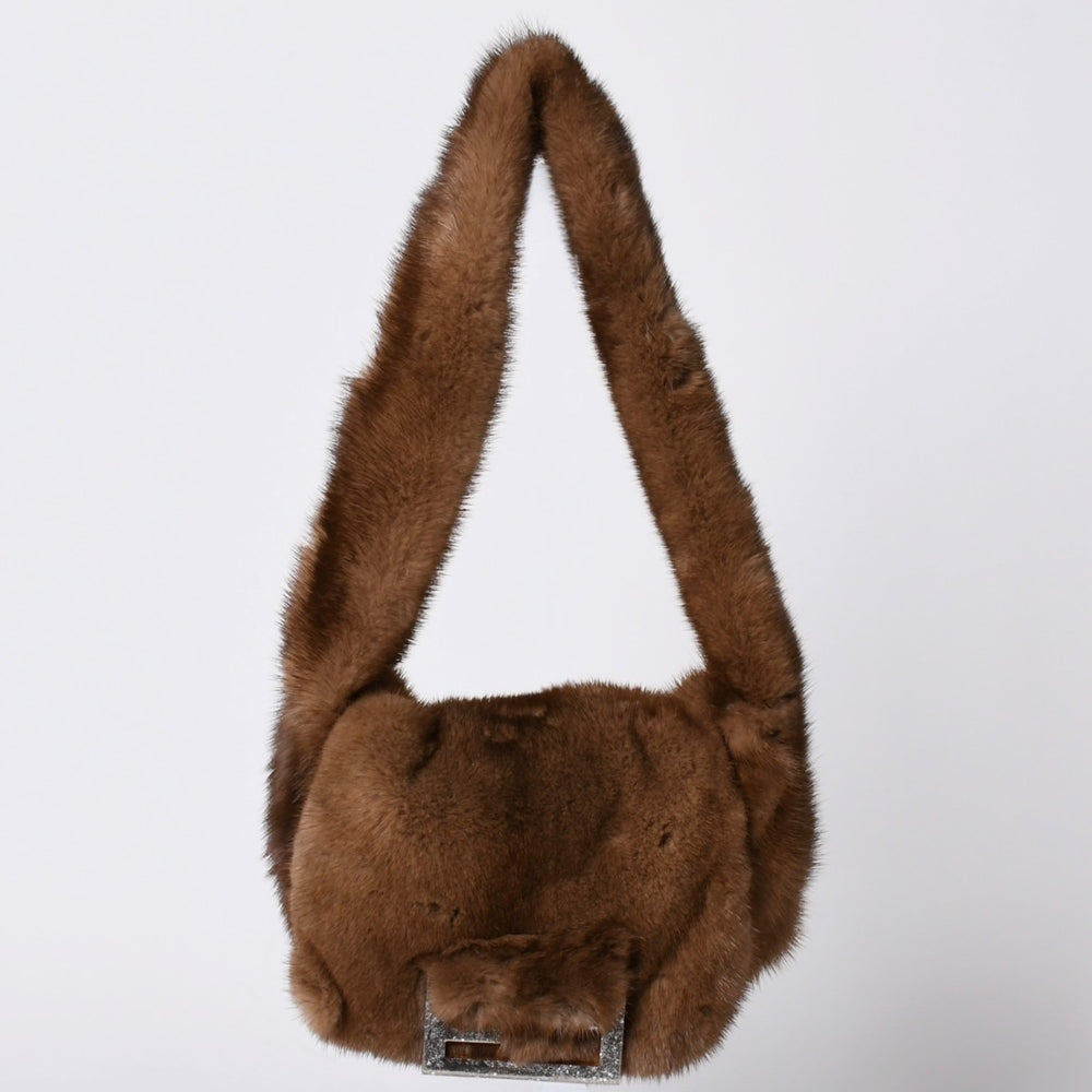 極美品 FENDI フェンディ ワンショルダーバッグ 8BH235 ファー レザー ブラウン イタリア製 シルバー金具 中古 4a001165