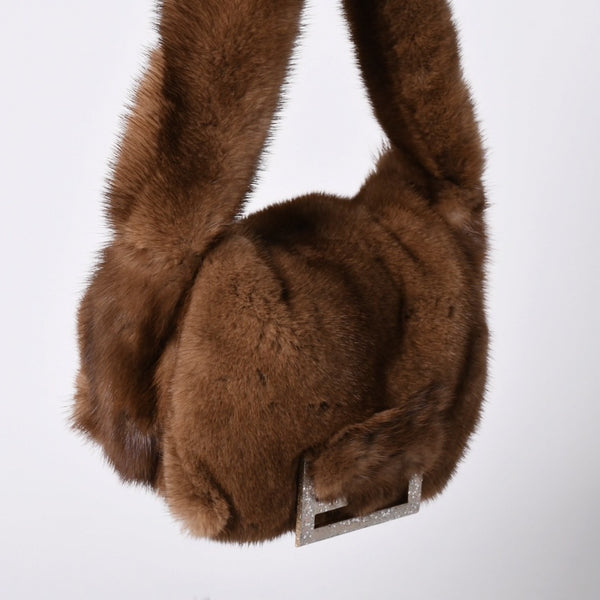 極美品 FENDI フェンディ ワンショルダーバッグ 8BH235 ファー レザー ブラウン イタリア製 シルバー金具 中古 4a001165