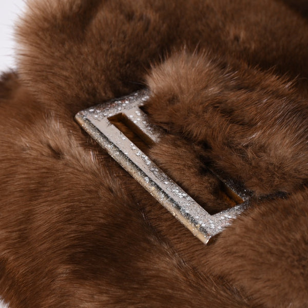 極美品 FENDI フェンディ ワンショルダーバッグ 8BH235 ファー レザー ブラウン イタリア製 シルバー金具 中古 4a001165