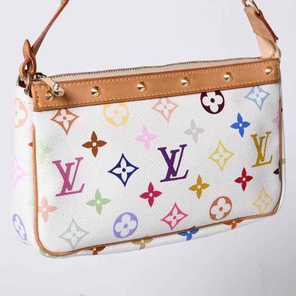 Very Good Condition LOUIS VUITTON Pochette Accessory Pouch M92649 Monogram Multicolor White Used 4a001160