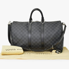 Very Good Condition LOUIS VUITTON Boston Keepall Bandouliere 45 Damier Graphite N41418 Black Silver Hardware 4a001158