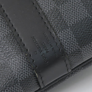 Very Good Condition LOUIS VUITTON Boston Keepall Bandouliere 45 Damier Graphite N41418 Black Silver Hardware 4a001158