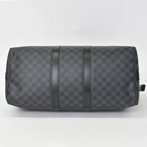 Very Good Condition LOUIS VUITTON Boston Keepall Bandouliere 45 Damier Graphite N41418 Black Silver Hardware 4a001158