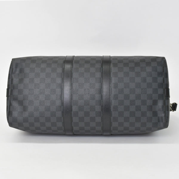 Very Good Condition LOUIS VUITTON Boston Keepall Bandouliere 45 Damier Graphite N41418 Black Silver Hardware 4a001158