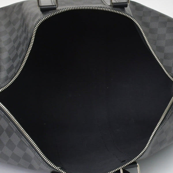 Very Good Condition LOUIS VUITTON Boston Keepall Bandouliere 45 Damier Graphite N41418 Black Silver Hardware 4a001158