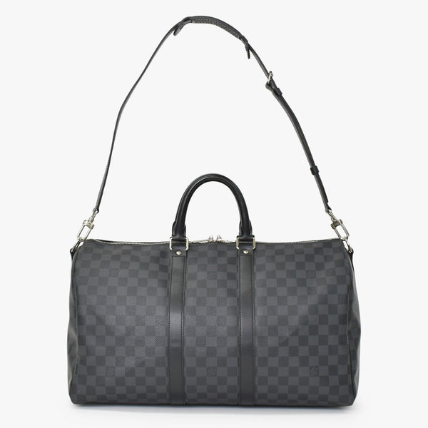 Very Good Condition LOUIS VUITTON Boston Keepall Bandouliere 45 Damier Graphite N41418 Black Silver Hardware 4a001158