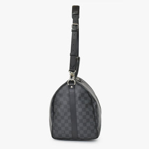 Very Good Condition LOUIS VUITTON Boston Keepall Bandouliere 45 Damier Graphite N41418 Black Silver Hardware 4a001158
