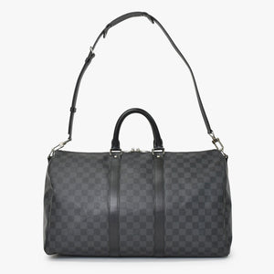 Very Good Condition LOUIS VUITTON Boston Keepall Bandouliere 45 Damier Graphite N41418 Black Silver Hardware 4a001158