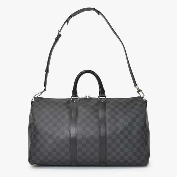 Very Good Condition LOUIS VUITTON Boston Keepall Bandouliere 45 Damier Graphite N41418 Black Silver Hardware 4a001158