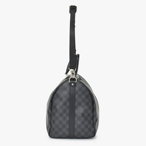 Very Good Condition LOUIS VUITTON Boston Keepall Bandouliere 45 Damier Graphite N41418 Black Silver Hardware 4a001158