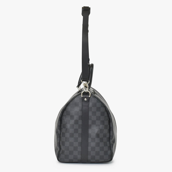 Very Good Condition LOUIS VUITTON Boston Keepall Bandouliere 45 Damier Graphite N41418 Black Silver Hardware 4a001158