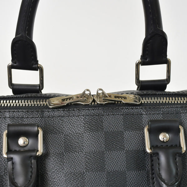 Very Good Condition LOUIS VUITTON Boston Keepall Bandouliere 45 Damier Graphite N41418 Black Silver Hardware 4a001158