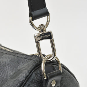 Very Good Condition LOUIS VUITTON Boston Keepall Bandouliere 45 Damier Graphite N41418 Black Silver Hardware 4a001158