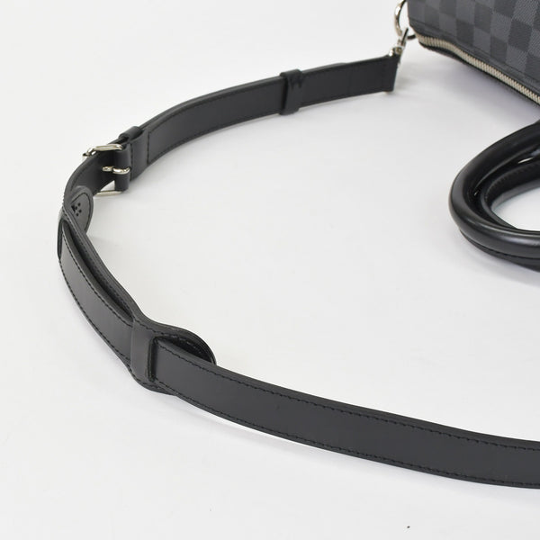 Very Good Condition LOUIS VUITTON Boston Keepall Bandouliere 45 Damier Graphite N41418 Black Silver Hardware 4a001158