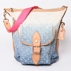 LOUIS VUITTON ルイヴィトン サンバーストPM ショルダーバッグ M93184 モノグラム デニム レザー ゴールド金具 美品 中古 4a001169