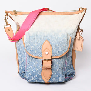 LOUIS VUITTON ルイヴィトン サンバーストPM ショルダーバッグ M93184 モノグラム デニム レザー ゴールド金具 美品 中古 4a001169