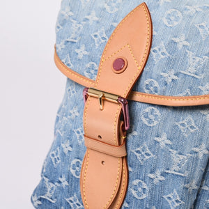 LOUIS VUITTON ルイヴィトン サンバーストPM ショルダーバッグ M93184 モノグラム デニム レザー ゴールド金具 美品 中古 4a001169
