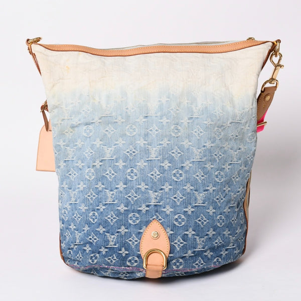 LOUIS VUITTON ルイヴィトン サンバーストPM ショルダーバッグ M93184 モノグラム デニム レザー ゴールド金具 美品 中古 4a001169
