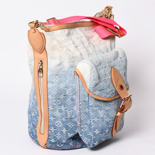LOUIS VUITTON ルイヴィトン サンバーストPM ショルダーバッグ M93184 モノグラム デニム レザー ゴールド金具 美品 中古 4a001169