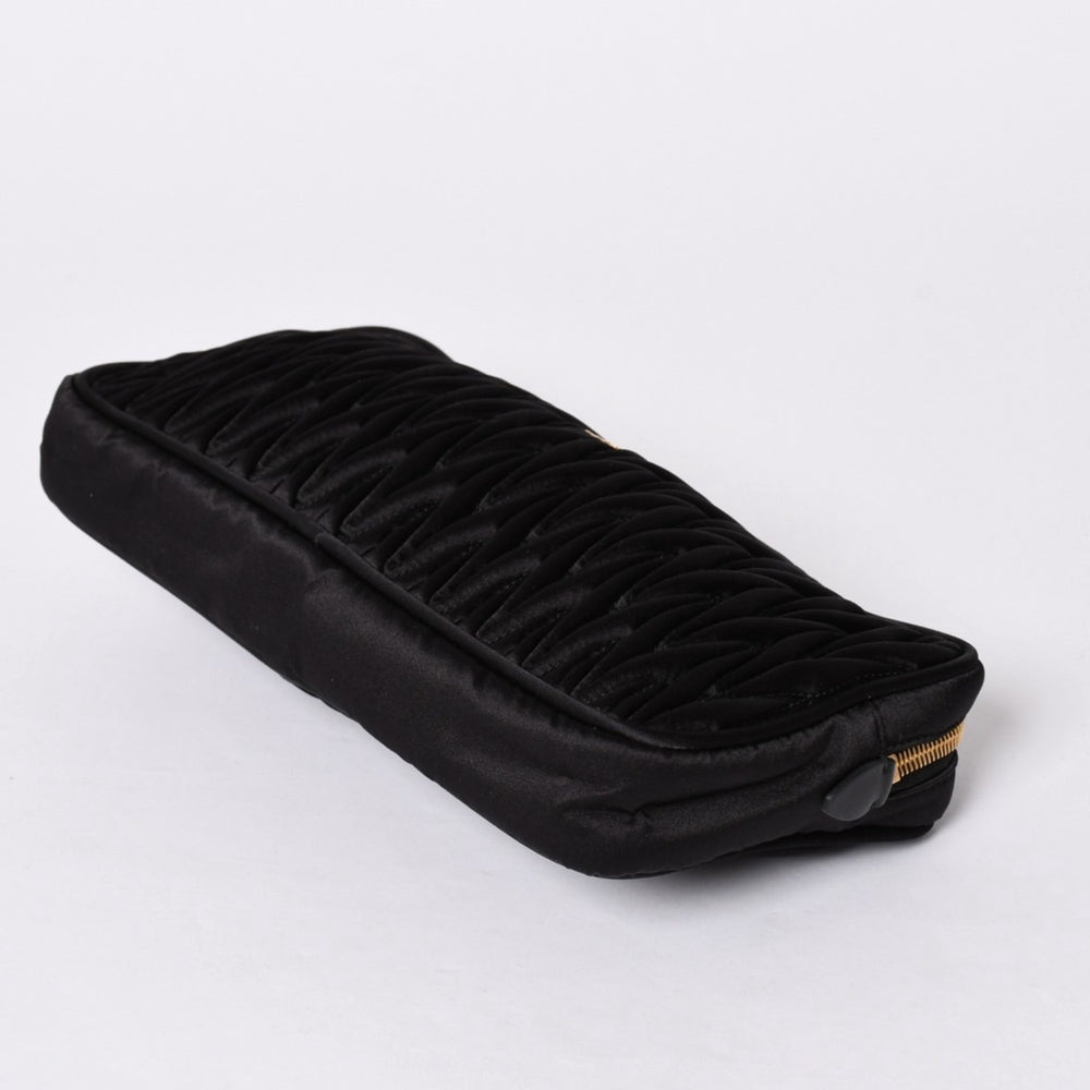 Like new MIUMIU Matelasse clutch bag pouch gathered nylon black logo gold hardware used 4a001760