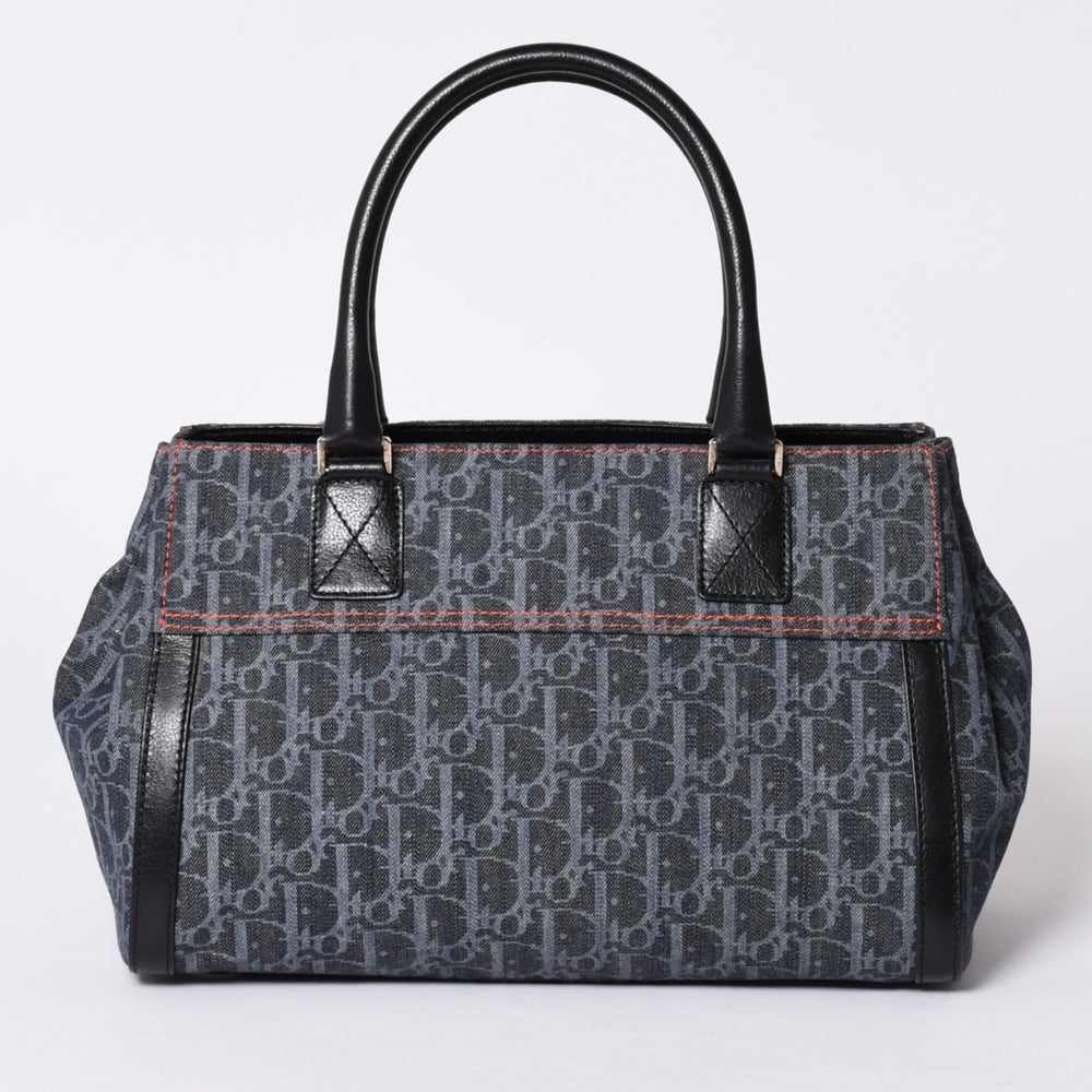 極美品 Christian Dior クリスチャンディオール フライトライン トロッター ハンドバッグ ガリアーノ期 デニム レザー ネイビー ブラック シルバー金具 中古 4a001666