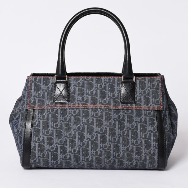 Very Good Condition Christian Dior Flight Line Trotter Handbag Galliano Period Denim Leather Navy Black Silver Hardware Used 4a001666