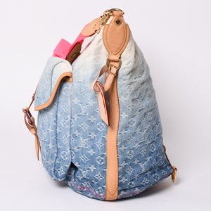 LOUIS VUITTON ルイヴィトン サンバーストPM ショルダーバッグ M93184 モノグラム デニム レザー ゴールド金具 美品 中古 4a001169