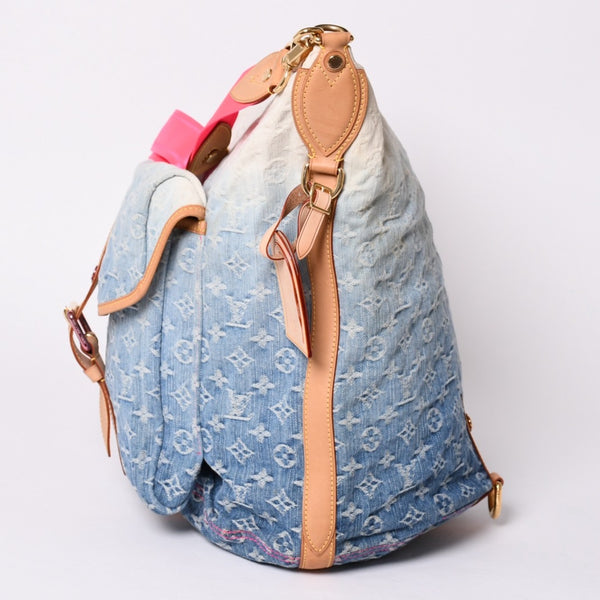 LOUIS VUITTON ルイヴィトン サンバーストPM ショルダーバッグ M93184 モノグラム デニム レザー ゴールド金具 美品 中古 4a001169