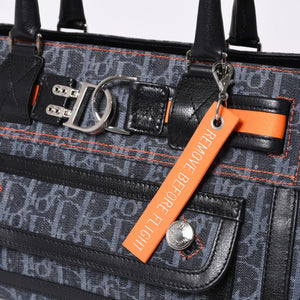 Very Good Condition Christian Dior Flight Line Trotter Handbag Galliano Period Denim Leather Navy Black Silver Hardware Used 4a001666
