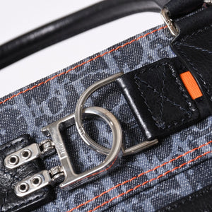 Very Good Condition Christian Dior Flight Line Trotter Handbag Galliano Period Denim Leather Navy Black Silver Hardware Used 4a001666