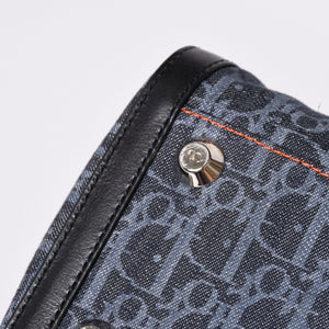 Very Good Condition Christian Dior Flight Line Trotter Handbag Galliano Period Denim Leather Navy Black Silver Hardware Used 4a001666