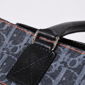 Very Good Condition Christian Dior Flight Line Trotter Handbag Galliano Period Denim Leather Navy Black Silver Hardware Used 4a001666