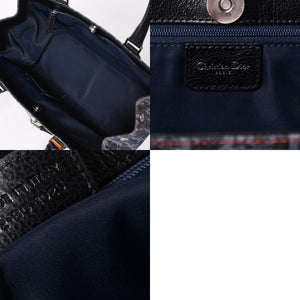 Very Good Condition Christian Dior Flight Line Trotter Handbag Galliano Period Denim Leather Navy Black Silver Hardware Used 4a001666