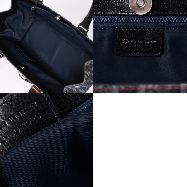 Very Good Condition Christian Dior Flight Line Trotter Handbag Galliano Period Denim Leather Navy Black Silver Hardware Used 4a001666