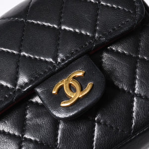 Very Good Condition CHANEL Micromatelasse Chain Belt Total Length Approx. 79cm Lambskin Metal GP Black Used 4a001491