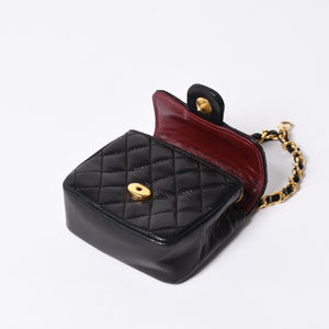 Very Good Condition CHANEL Micromatelasse Chain Belt Total Length Approx. 79cm Lambskin Metal GP Black Used 4a001491