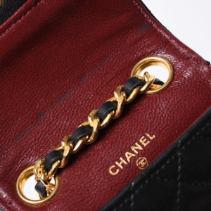 Very Good Condition CHANEL Micromatelasse Chain Belt Total Length Approx. 79cm Lambskin Metal GP Black Used 4a001491