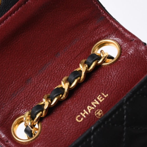 Very Good Condition CHANEL Micromatelasse Chain Belt Total Length Approx. 79cm Lambskin Metal GP Black Used 4a001491