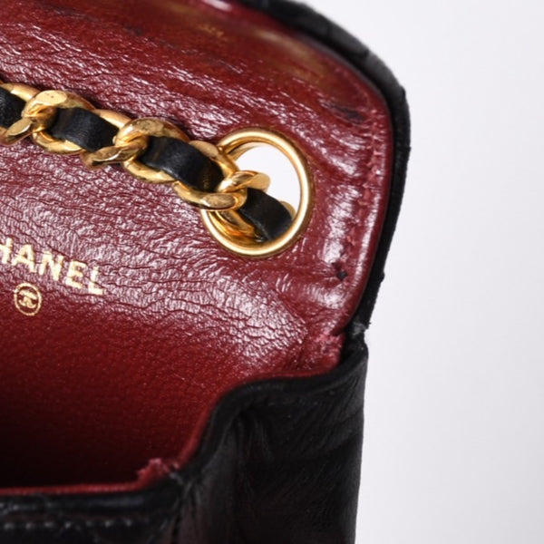Very Good Condition CHANEL Micromatelasse Chain Belt Total Length Approx. 79cm Lambskin Metal GP Black Used 4a001491
