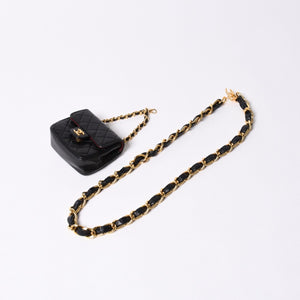 Very Good Condition CHANEL Micromatelasse Chain Belt Total Length Approx. 79cm Lambskin Metal GP Black Used 4a001491