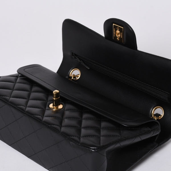 Like new CHANEL Chanel Matelasse 23 W flap W chain shoulder bag 22 series Coco mark lambskin black used 4a001171