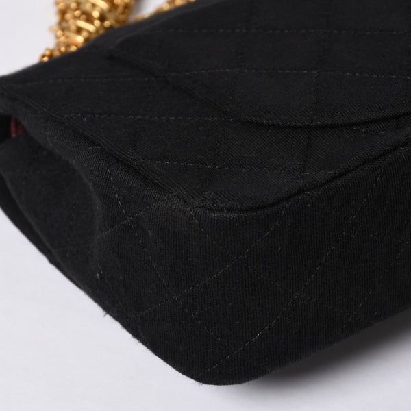 CHANEL Chanel Matelasse 23 W Flap W Chain Shoulder Bag No. 1 Coco Mark Cotton Jersey Black Good Condition Used 4a001239