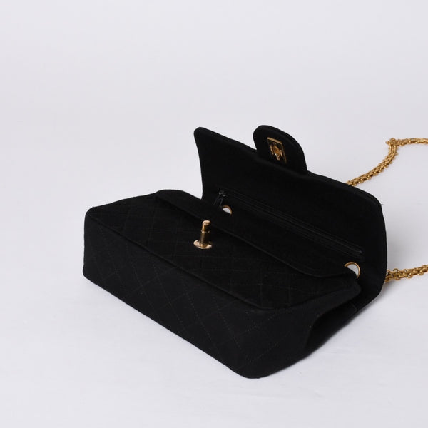CHANEL Chanel Matelasse 23 W Flap W Chain Shoulder Bag No. 1 Coco Mark Cotton Jersey Black Good Condition Used 4a001239