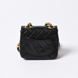Very Good Condition CHANEL Micromatelasse Chain Belt Total Length Approx. 79cm Lambskin Metal GP Black Used 4a001491