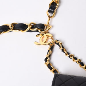 Very Good Condition CHANEL Micromatelasse Chain Belt Total Length Approx. 79cm Lambskin Metal GP Black Used 4a001491