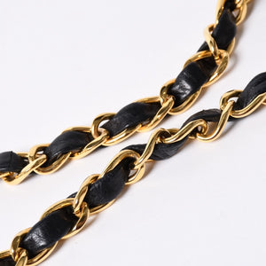 Very Good Condition CHANEL Micromatelasse Chain Belt Total Length Approx. 79cm Lambskin Metal GP Black Used 4a001491